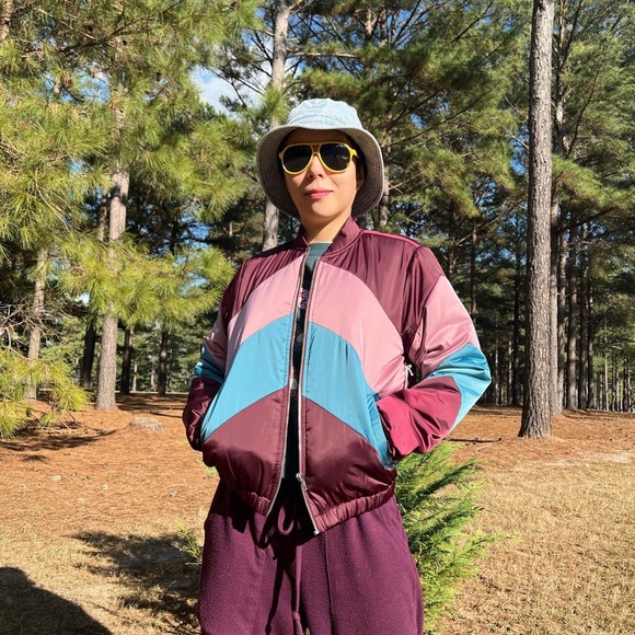 MUTED ROSE CHEVRON RETRO JACKET - Picture 1 of 4